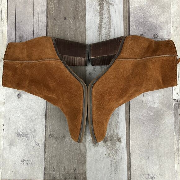 Aldo Suede Boots 8.5 Tan Leather Zipper Ankle Chunky Heel Western Boho Casual - Picture 6 of 14